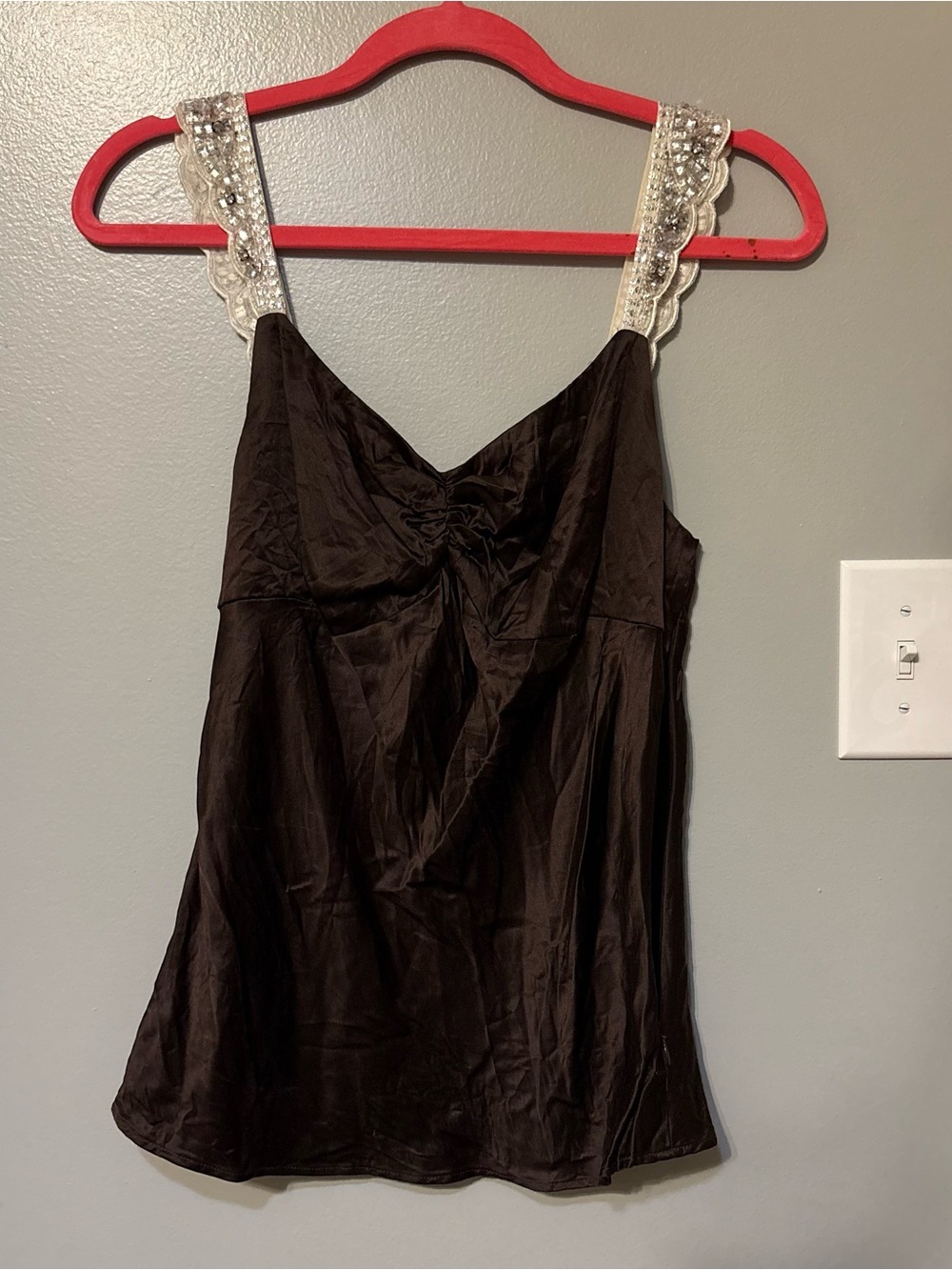 Moda International Brown 100% Silk Camisole with Embellished Straps